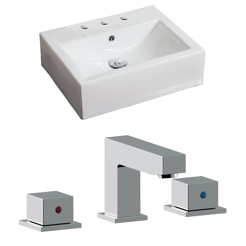American Imaginations AI-17857 21" White Rectangular Ceramic Wall Mount Bathroom Vessel Sink Set