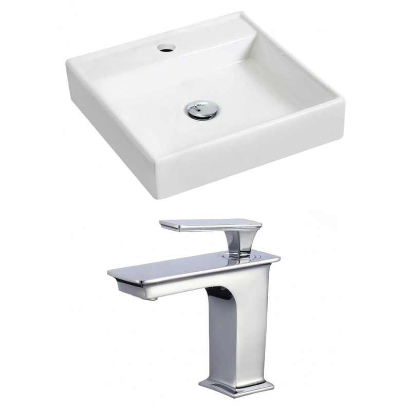American Imaginations AI-17866 18" White Square Ceramic Wall Mount Bathroom Vessel Sink Set