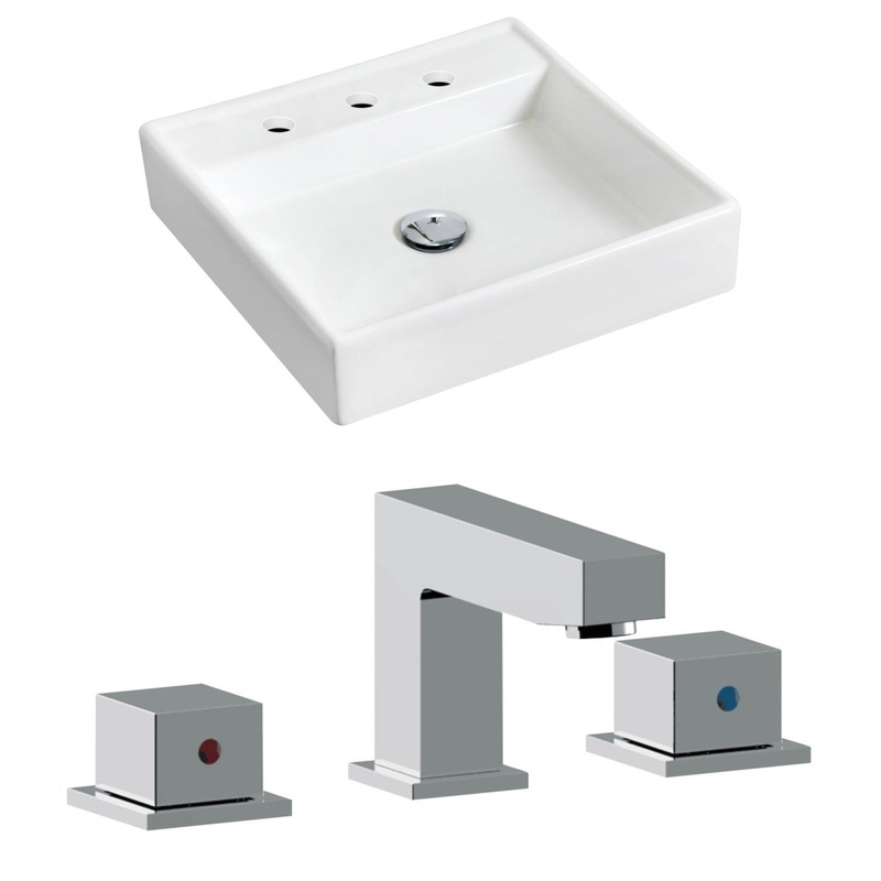 American Imaginations AI-17867 18" White Square Ceramic Wall Mount Bathroom Vessel Sink Set