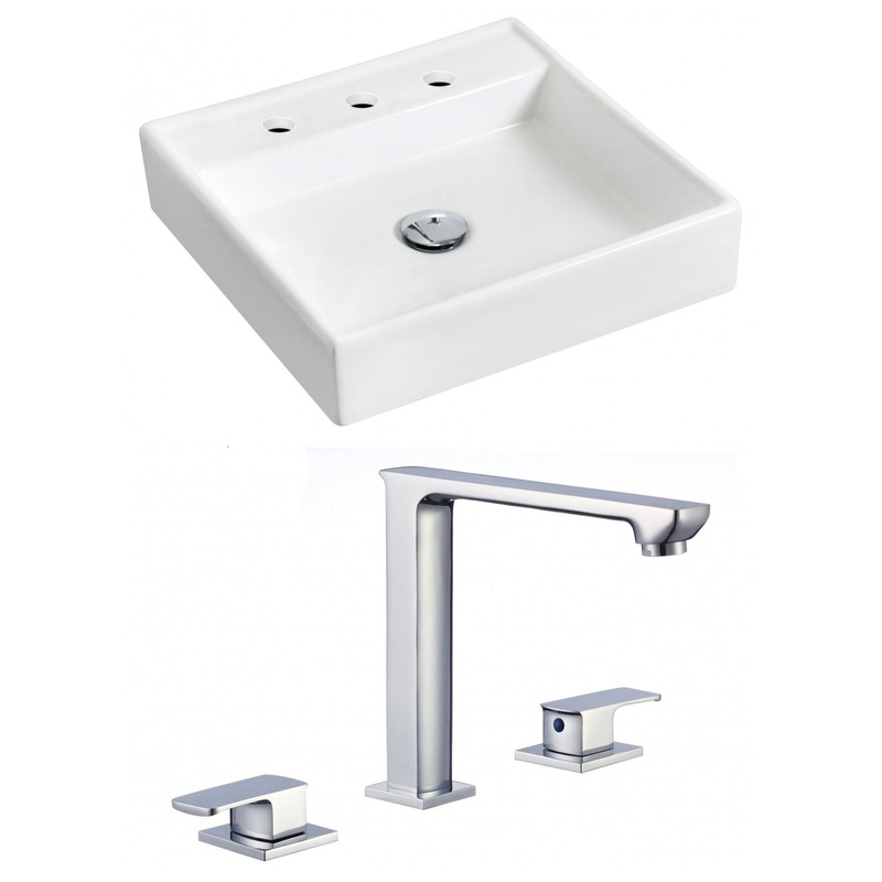 American Imaginations AI-17868 18" White Square Ceramic Wall Mount Bathroom Vessel Sink Set