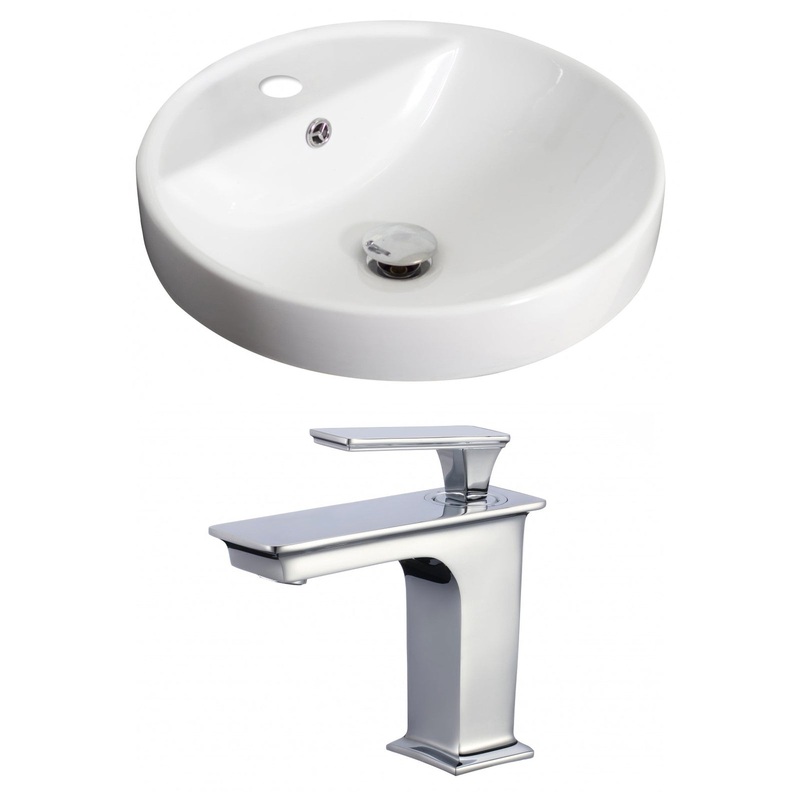 American Imaginations AI-17870 18" White Round Ceramic Drop In Bathroom Vessel Sink Set