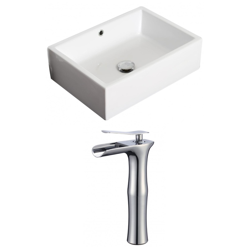 American Imaginations AI-17875 20" White Rectangular Ceramic Above Counter Bathroom Vessel Sink Set