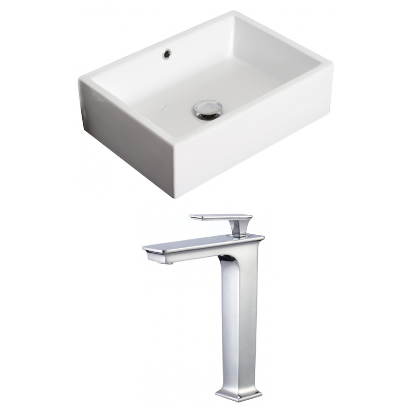 American Imaginations AI-17876 20" White Rectangular Ceramic Above Counter Bathroom Vessel Sink Set