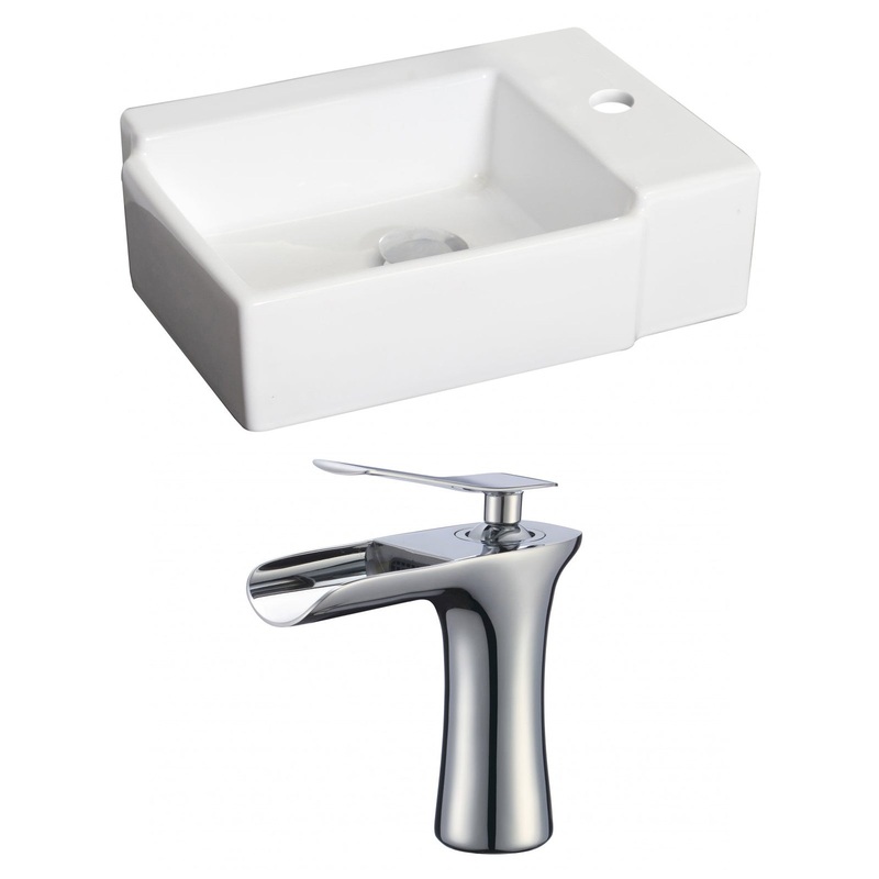 American Imaginations AI-17879 16" White Rectangular Ceramic Above Counter Bathroom Vessel Sink Set
