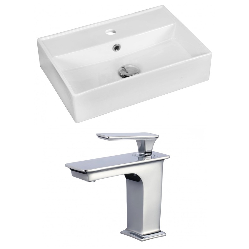 American Imaginations AI-17888 20" White Rectangular Ceramic Above Counter Bathroom Vessel Sink Set
