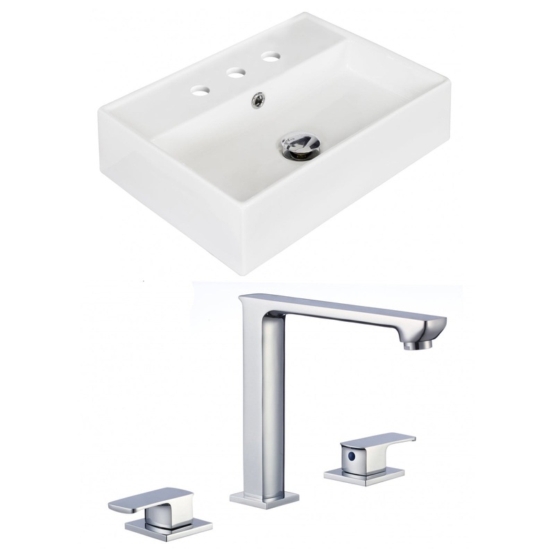 American Imaginations AI-17890 20" White Rectangular Ceramic Above Counter Bathroom Vessel Sink Set