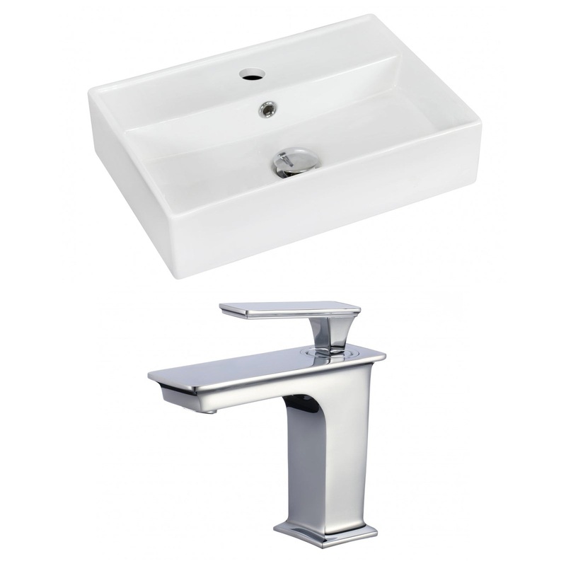 American Imaginations AI-17892 20" White Rectangular Ceramic Wall Mount Bathroom Vessel Sink Set
