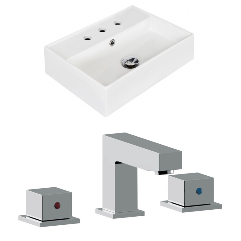 American Imaginations AI-17893 20" White Rectangular Ceramic Wall Mount Bathroom Vessel Sink Set