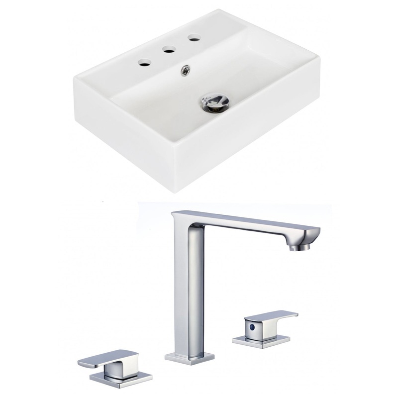 American Imaginations AI-17894 20" White Rectangular Ceramic Wall Mount Bathroom Vessel Sink Set