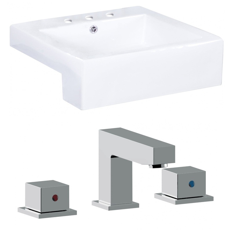 American Imaginations AI-17895 20" White Square Ceramic Semi-Recessed Bathroom Vessel Sink Set