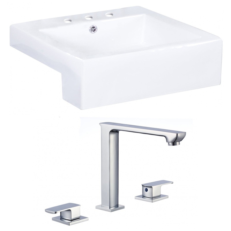 American Imaginations AI-17896 20" White Square Ceramic Semi-Recessed Bathroom Vessel Sink Set