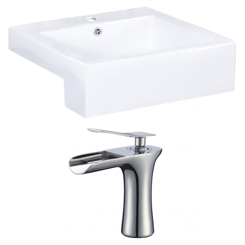 American Imaginations AI-17897 20" White Rectangular Ceramic Semi-Recessed Bathroom Vessel Sink Set