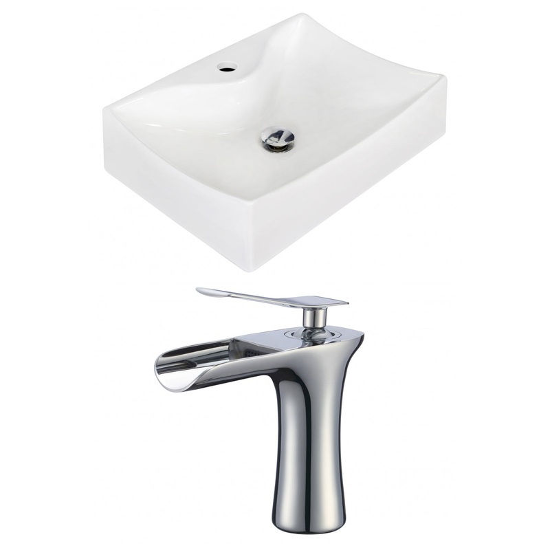 American Imaginations AI-17899 22" White Rectangular Ceramic Above Counter Bathroom Vessel Sink Set