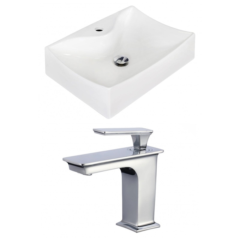 American Imaginations AI-17900 22" White Rectangular Ceramic Above Counter Bathroom Vessel Sink Set