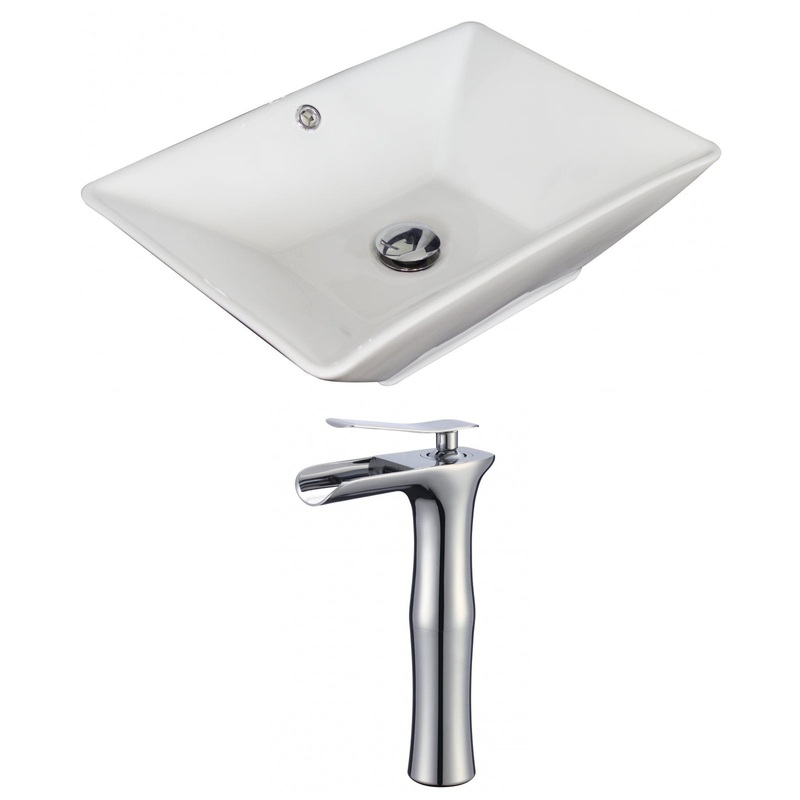 American Imaginations AI-17903 22" White Rectangular Ceramic Above Counter Bathroom Vessel Sink Set