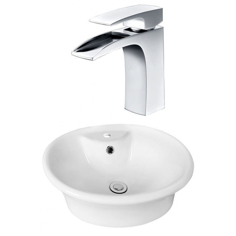 American Imaginations AI-17930 19" White Round Ceramic Above Counter Bathroom Vessel Sink Set