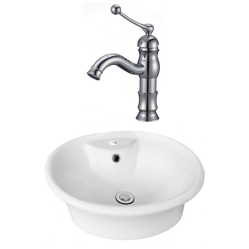 American Imaginations AI-17932 19" White Round Ceramic Above Counter Bathroom Vessel Sink Set