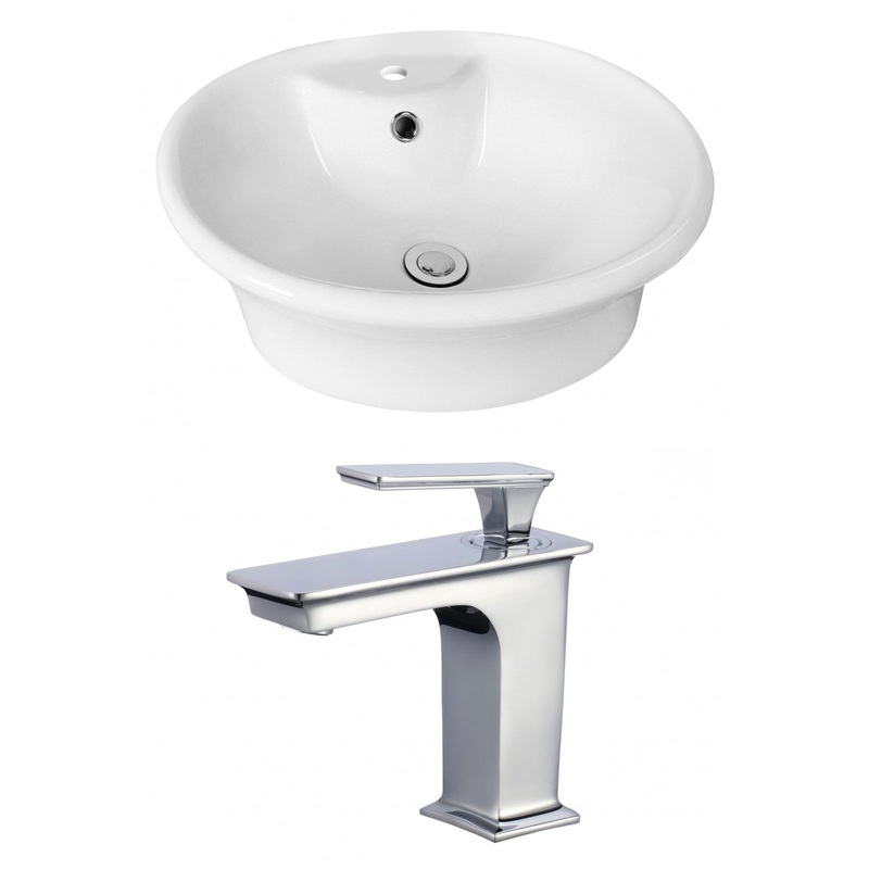American Imaginations AI-17934 19" White Round Ceramic Above Counter Bathroom Vessel Sink Set