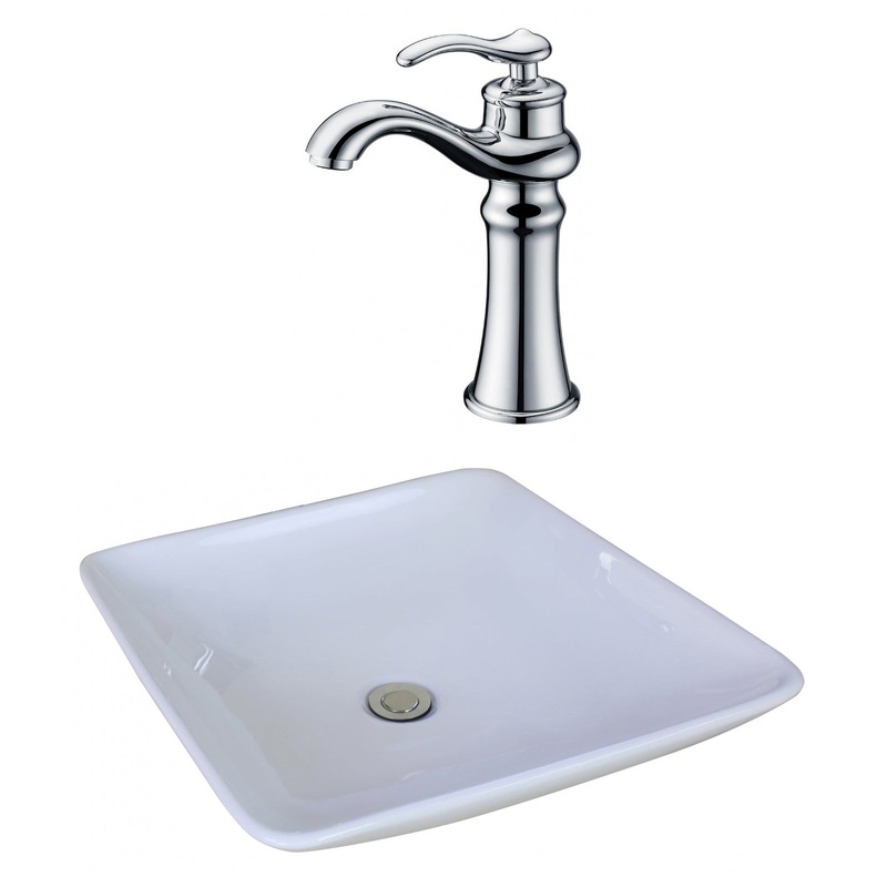 American Imaginations AI-17944 17" White Square Ceramic Above Counter Bathroom Vessel Sink Set
