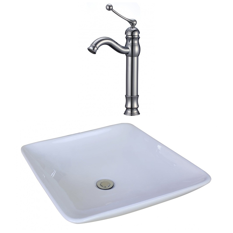 American Imaginations AI-17946 17" White Square Ceramic Above Counter Bathroom Vessel Sink Set