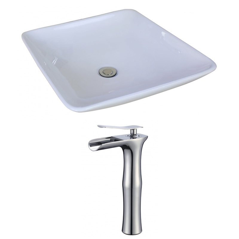 American Imaginations AI-17947 17" White Square Ceramic Above Counter Bathroom Vessel Sink Set