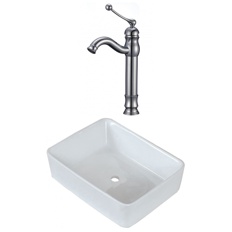 American Imaginations AI-22496 19" White Rectangular Ceramic Above Counter Bathroom Vessel Sink Set