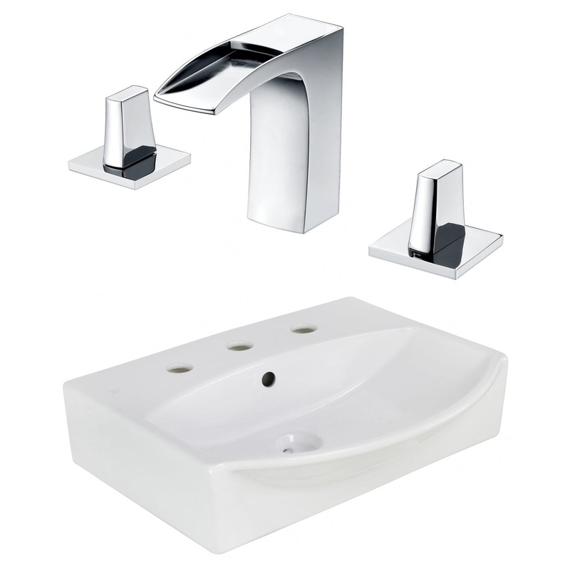American Imaginations AI-22651 20" White Rectangular Ceramic Above Counter Bathroom Vessel Sink Set