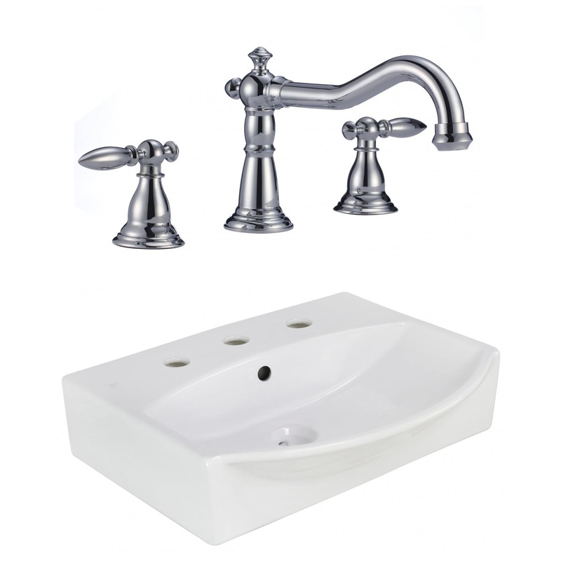 American Imaginations AI-22652 20" White Rectangular Ceramic Above Counter Bathroom Vessel Sink Set