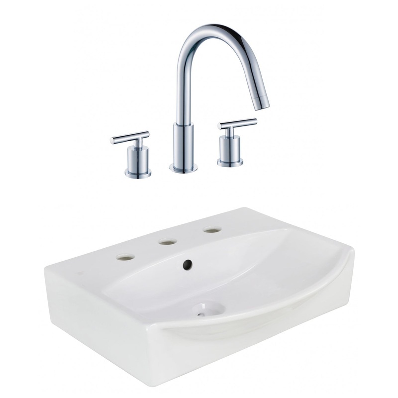 American Imaginations AI-22653 20" White Rectangular Ceramic Above Counter Bathroom Vessel Sink Set