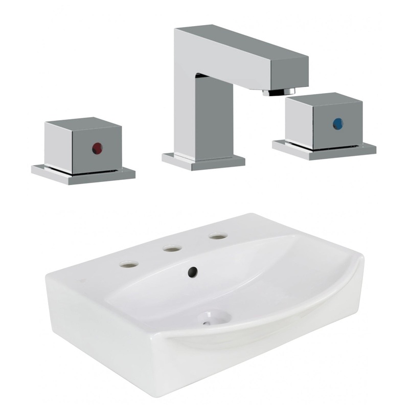 American Imaginations AI-22654 20" White Rectangular Ceramic Above Counter Bathroom Vessel Sink Set