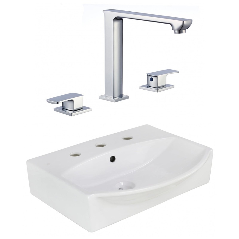 American Imaginations AI-22655 20" White Rectangular Ceramic Above Counter Bathroom Vessel Sink Set