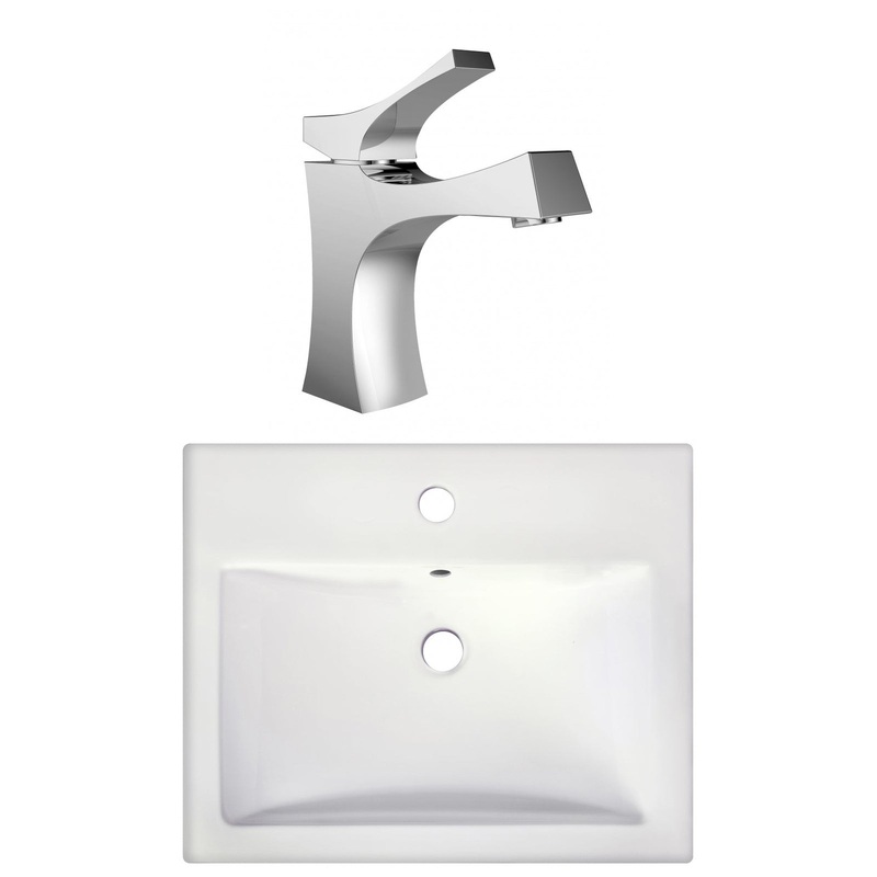 American Imaginations AI-22656 21" White Rectangular Ceramic Semi-Recessed Bathroom Vessel Sink Set