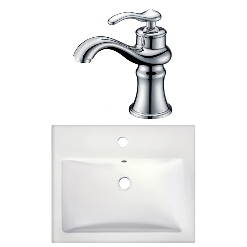 American Imaginations AI-22657 21" White Rectangular Ceramic Semi-Recessed Bathroom Vessel Sink Set