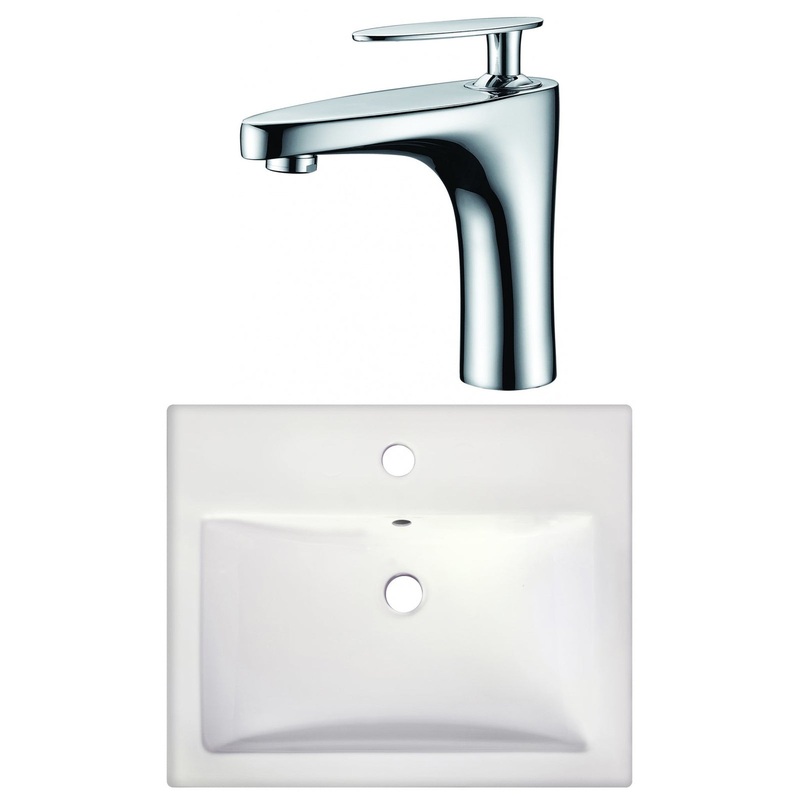 American Imaginations AI-22658 21" White Rectangular Ceramic Semi-Recessed Bathroom Vessel Sink Set