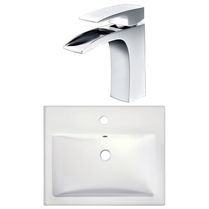 American Imaginations AI-22660 21" White Rectangular Ceramic Semi-Recessed Bathroom Vessel Sink Set
