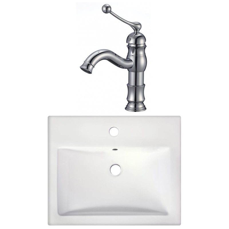 American Imaginations AI-22662 21" White Rectangular Ceramic Semi-Recessed Bathroom Vessel Sink Set