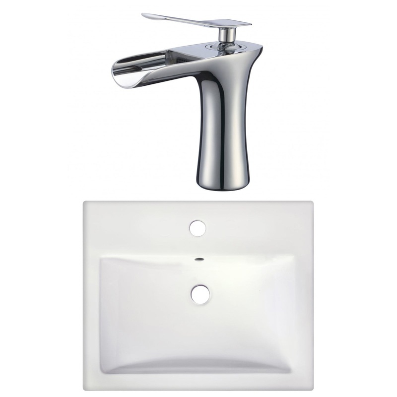 American Imaginations AI-22663 21" White Rectangular Ceramic Semi-Recessed Bathroom Vessel Sink Set
