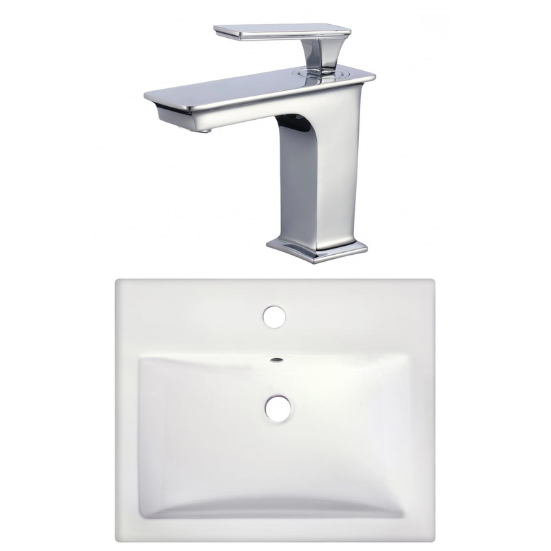 American Imaginations AI-22664 21" White Rectangular Ceramic Semi-Recessed Bathroom Vessel Sink Set