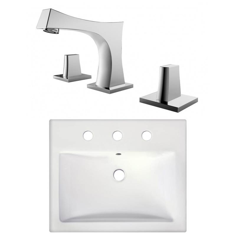 American Imaginations AI-22665 21" White Rectangular Ceramic Semi-Recessed Bathroom Vessel Sink Set