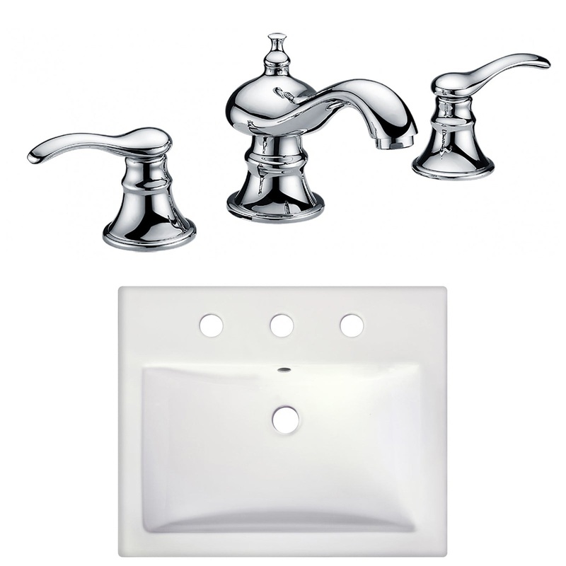 American Imaginations AI-22666 21" White Rectangular Ceramic Semi-Recessed Bathroom Vessel Sink Set