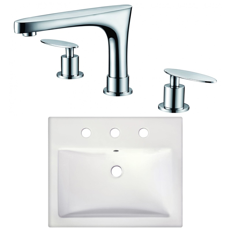 American Imaginations AI-22667 21" White Rectangular Ceramic Semi-Recessed Bathroom Vessel Sink Set