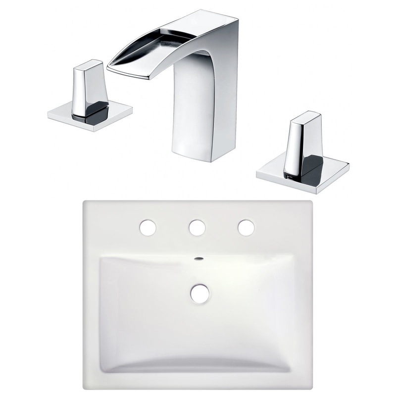 American Imaginations AI-22668 21" White Rectangular Ceramic Semi-Recessed Bathroom Vessel Sink Set