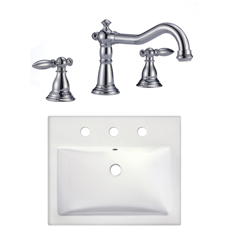 American Imaginations AI-22669 21" White Rectangular Ceramic Semi-Recessed Bathroom Vessel Sink Set