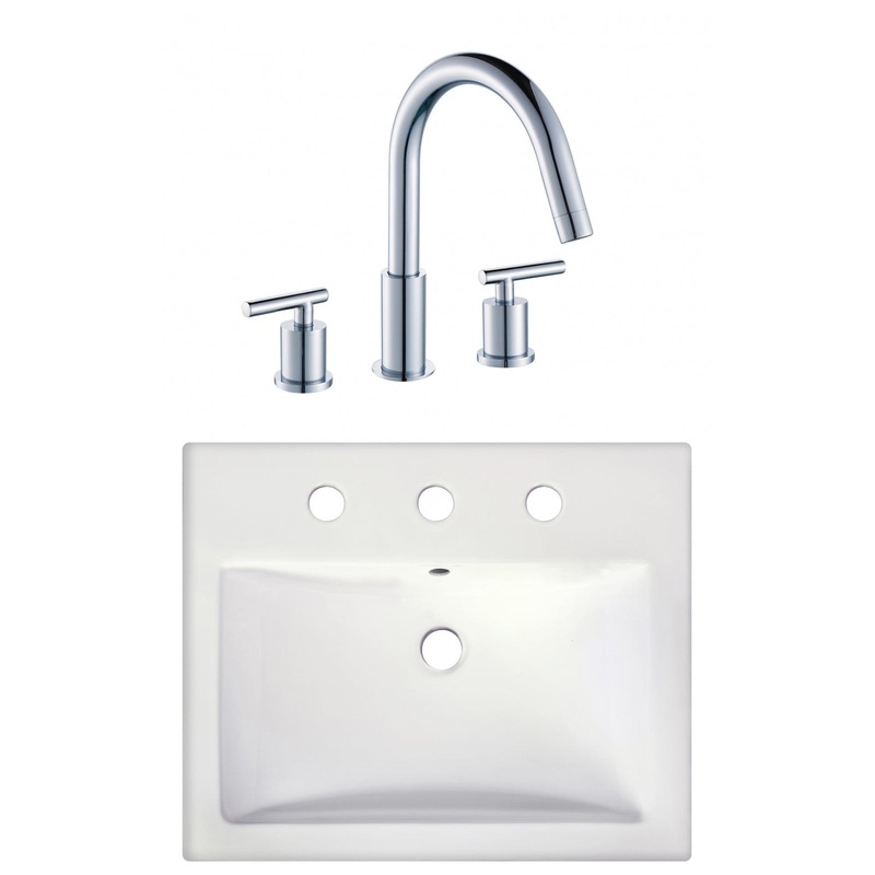 American Imaginations AI-22670 21" White Rectangular Ceramic Semi-Recessed Bathroom Vessel Sink Set