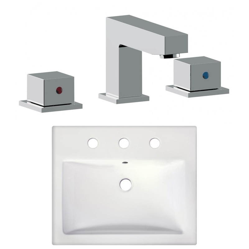 American Imaginations AI-22671 21" White Rectangular Ceramic Semi-Recessed Bathroom Vessel Sink Set