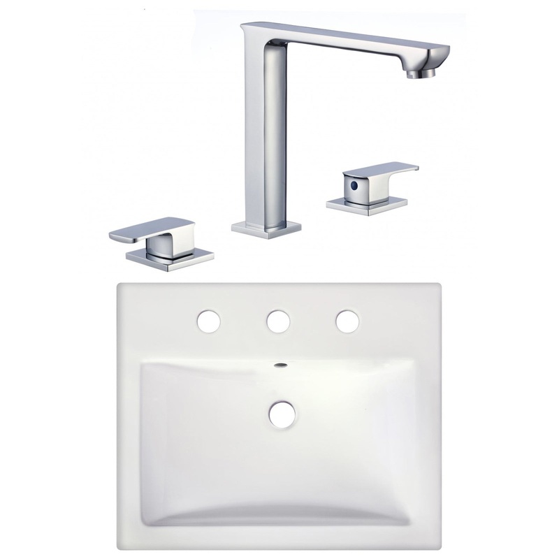 American Imaginations AI-22672 21" White Rectangular Ceramic Semi-Recessed Bathroom Vessel Sink Set