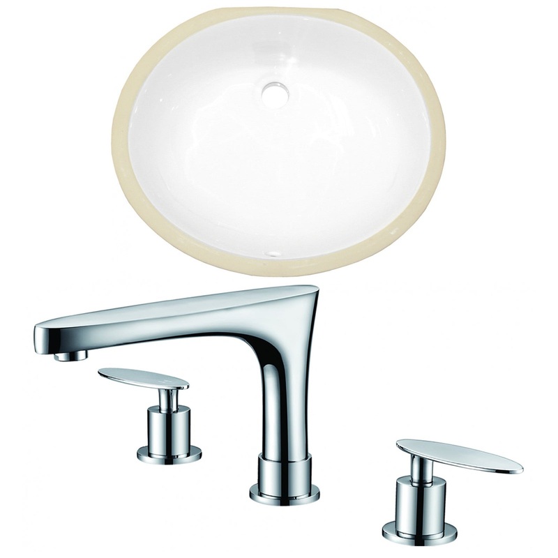 American Imaginations AI-22921 20" White Oval Ceramic Undermount Bathroom Sink Set