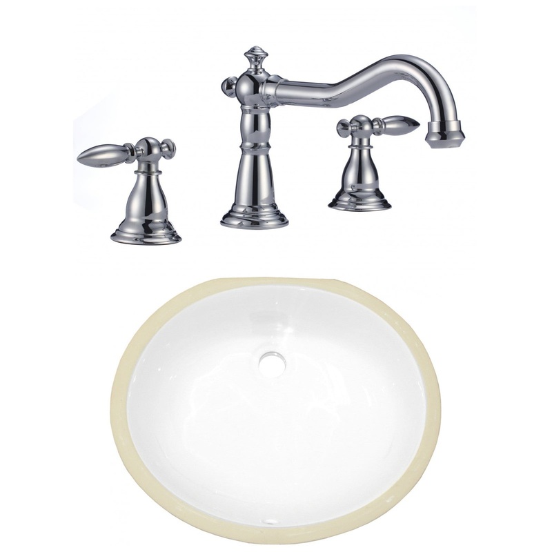 American Imaginations AI-23039 18" White Oval Ceramic Undermount Bathroom Sink Set