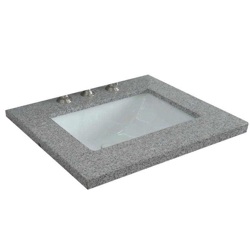 Bellaterra Home 25" x 22" Gray Granite Three Hole Vanity Top With Undermount Rectangular Sink and Overflow