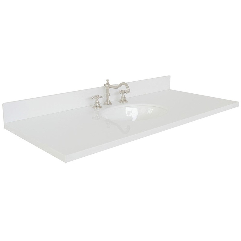 Bellaterra Home 49" x 22" White Quartz Three Hole Vanity Top With Undermount Oval Sink and Overflow